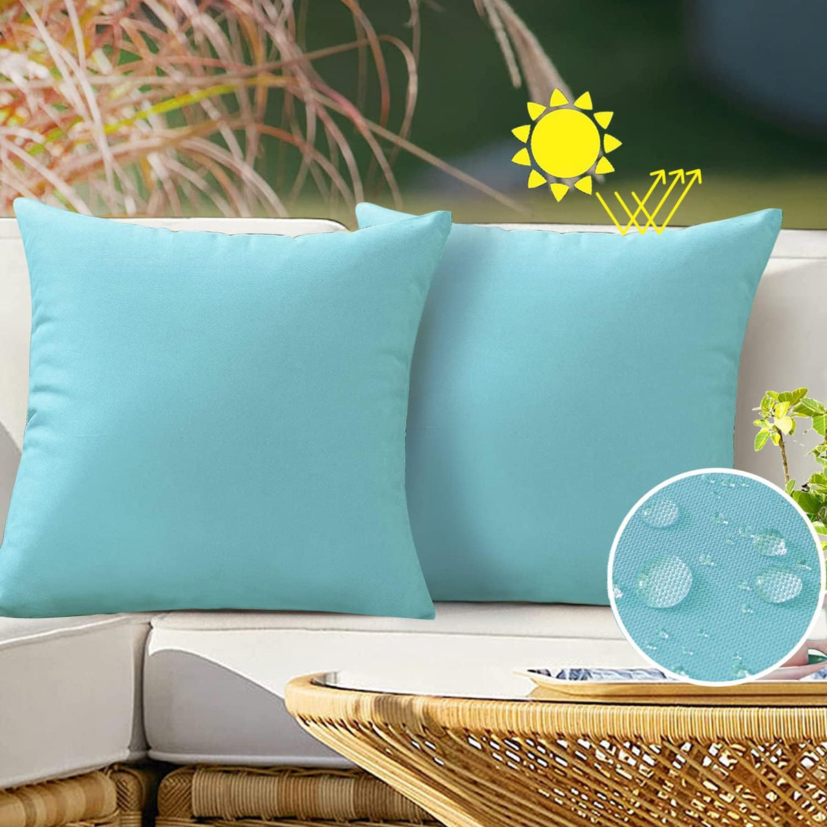 VAKADO Waterproof Outdoor Pillow Covers — Aqua, 18 x 18, Set of 2