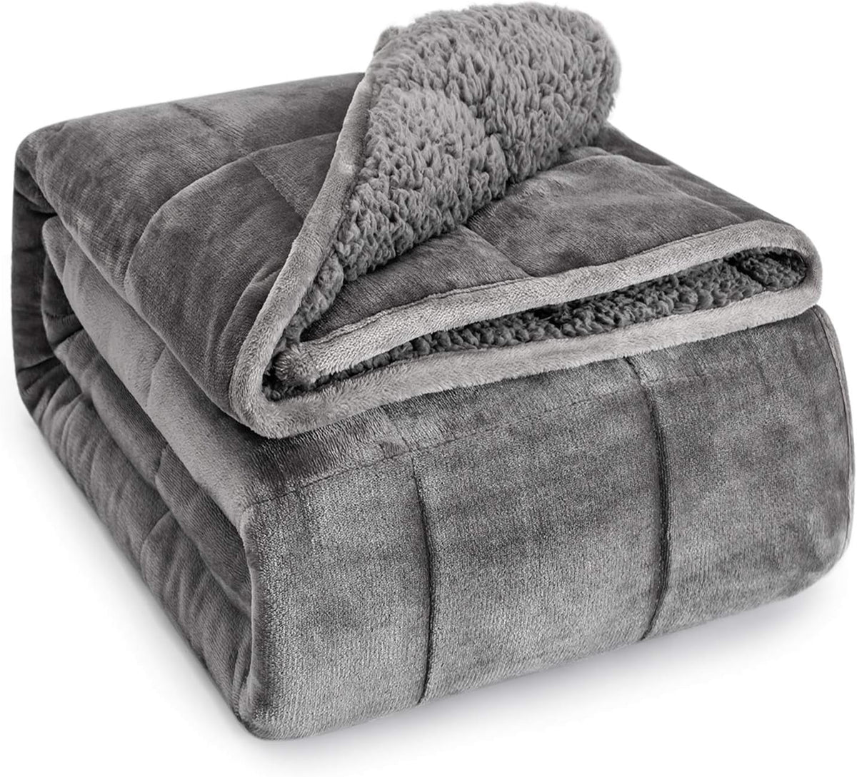 Sherpa Fleece Queen Weighted Blanket — Grey, 15 lb, 60 x 80