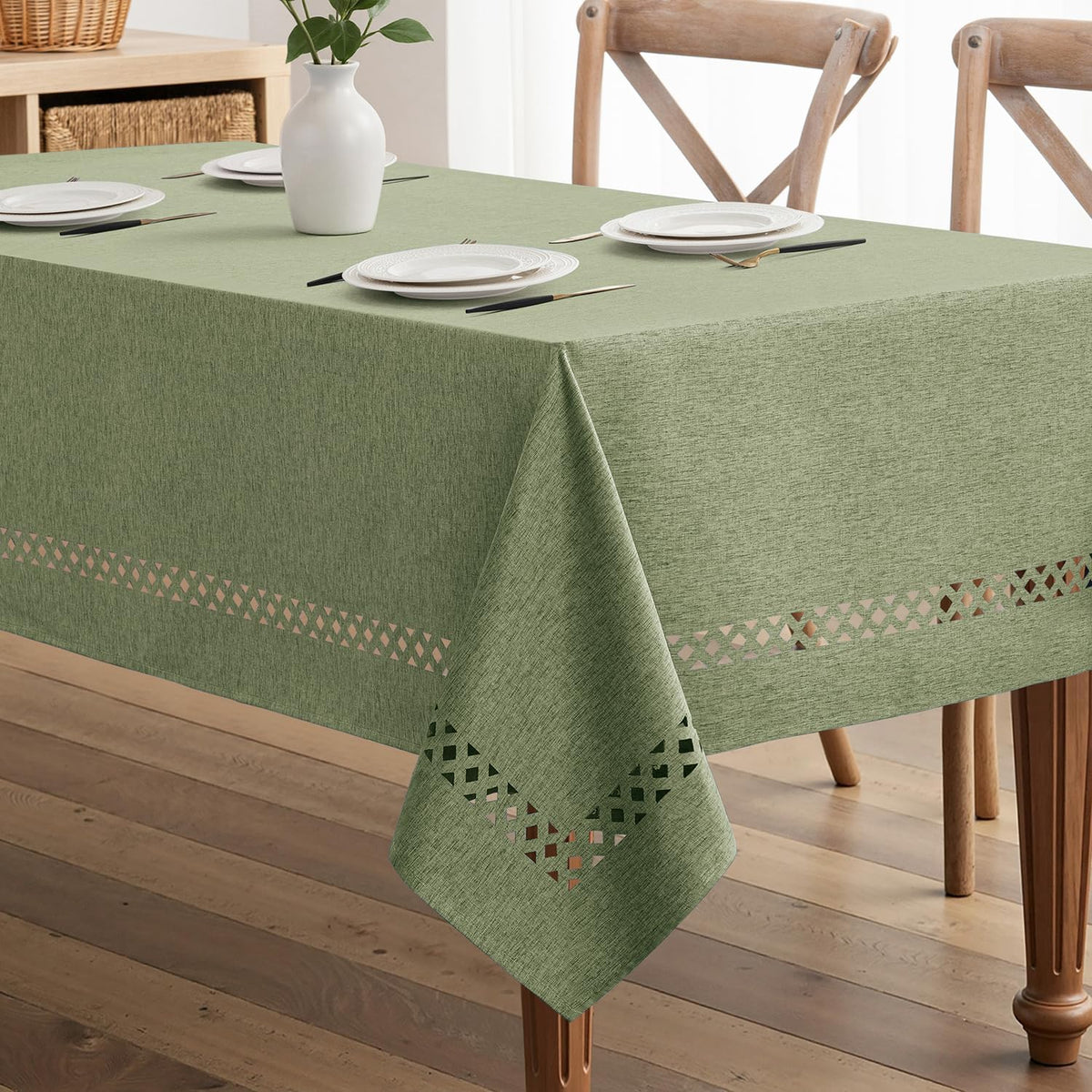 MIULEE Linen-Look Tablecloth — Sage Green, 60 x 84