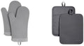KitchenAid Ribbed Soft Silicone Oven Mitt Set, 7"x13", Grey 2 Count &
