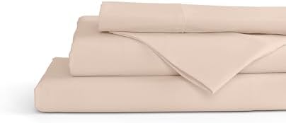 Linen Home 100% Cotton Percale Sheets Twin Size, Sand Shell, Deep