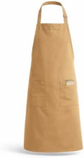 12-Pack Khaki Poly-Cotton Bib Apron with 2 Pockets, 34" x 30", Machine