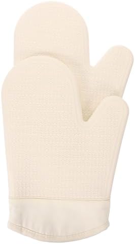 Beige Heat Insulated Oven Mitt Gloves for Baking and Cooking