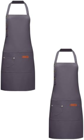 Chef Apron with 2 Pockets, 2 Pack Adjustable Unisex Drawstring Solid