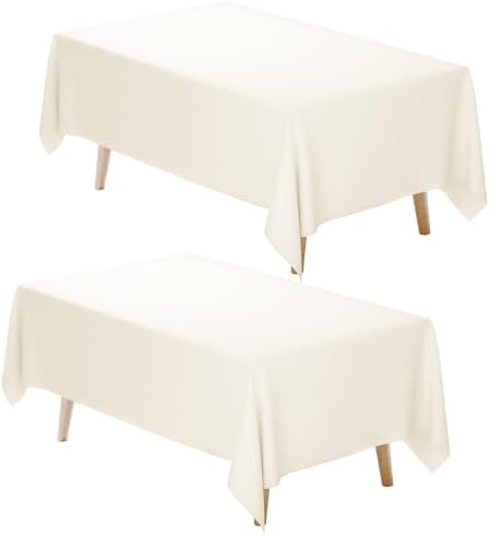 Fixwal 2 Pack 60 x 102 Inch Tablecloths Rectangle Ivory Table Cover