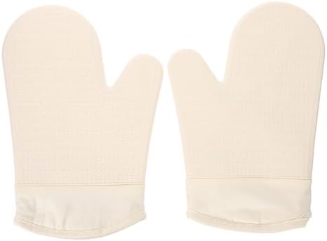 Beige Heat Insulation Gloves Pair for Kitchen Microwave Oven Use