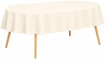 100% Cotton Oval Tablecloth (60 x 104 Inch), Solid Ivory – Elegant
