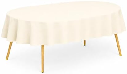 100% Cotton Oval Tablecloth (60 x 104 Inch), Solid Ivory – Elegant
