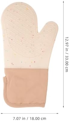 Beige Silicone Cotton Oven Mitts with Non Slip Grip for Cooking