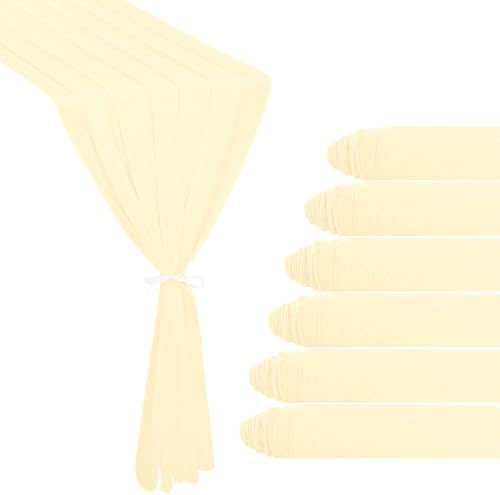 6 Pack 10Ft Beige Chiffon Table Runner 29x120 Inches Sheer Fabric