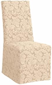 SureFit Scroll Long Dining Chair Slipcover in Champagne