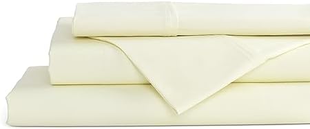 Linen Home 100% Cotton Percale Sheets Twin Size, Cream, Deep Pocket