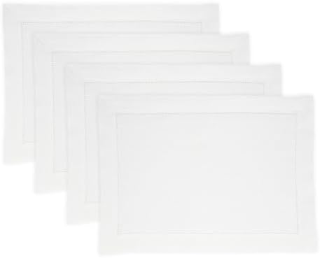 Solino Home 100% Linen Placemats White, Medium Weight 14 x 19 in, Set