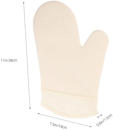 Beige Kitchen Oven Gloves Anti Scald Cotton Silicone Pair for Baking