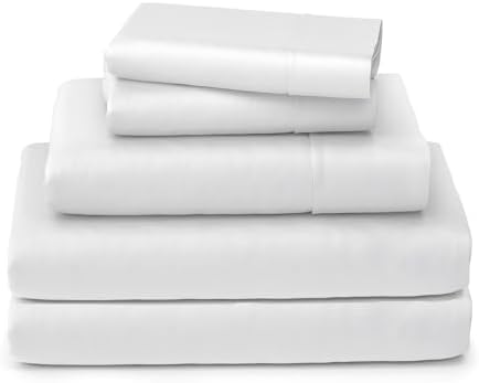 SKY BEDDINGS Split King Sheets Set, 100% Egyptian Cotton Sateen, White