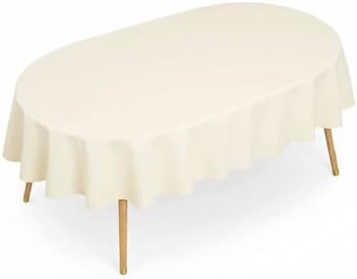 100% Cotton Oval Tablecloth (60 x 104 Inch), Solid Ivory – Elegant