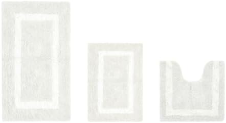 Cotton Tufted Ivory White Bathroom Rugs Sets 3 Piece