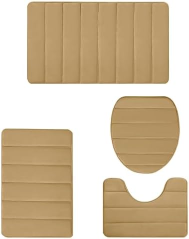 Memory Foam Bathroom Rugs Sets 4 Piece with Toilet Lid Cover, Non-Slip