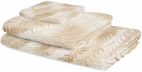 Bath Towels Set of 3 Cream Tropical Palm Leaves Bath Towel Hand Towel