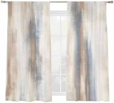 Beige Gray Sheer Curtains 63 Inch Length 2 Panels, Abstract Grunge