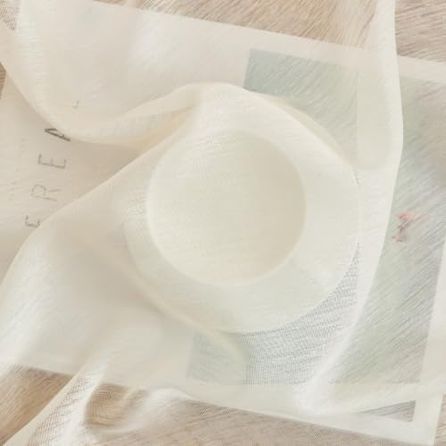 HLC.ME Semi Sheer Grommet Window Curtains, 2 Panels, 54x84 Inch, Cream