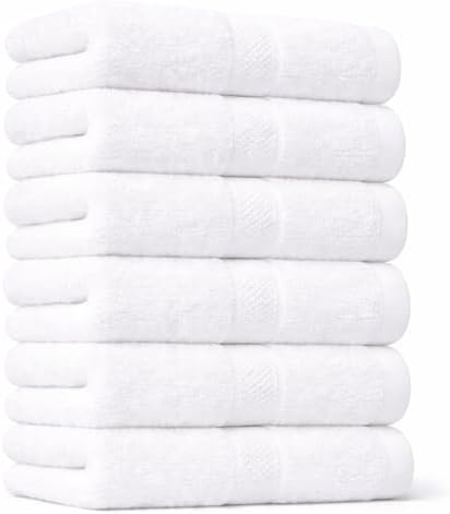 White Hand Towel Pack of 6, 28x16 Inches | 100% Ringspun Cotton