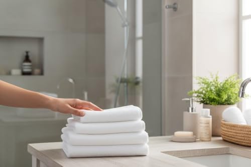 Mango Gifts Luxury White Hand Towels Set of 6 – 100% Indian Cotton