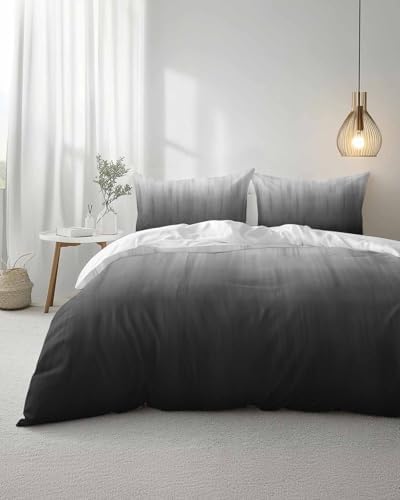 Duvet Cover Set Queen, Modern Gray Ombre Textured 3 Piece Bedding Set