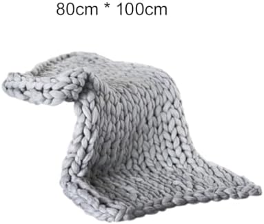 Chunky Knit Throw, Cozy Wool Yarn, 50x50cm (Gray #91)