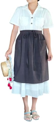 Unisex Chef Aprons White Retro Cotton Maid Short 2 Pockets Waist