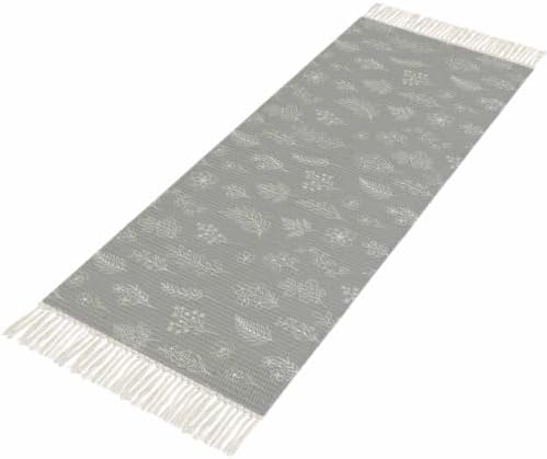 Grey Botanical Hallway Runner Rug 2'x5', Farmhouse Summer Floral