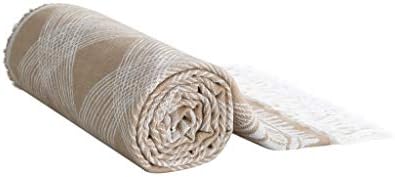 Woven Throw Blanket Taupe Geometric Reversible Super Soft Lightweight