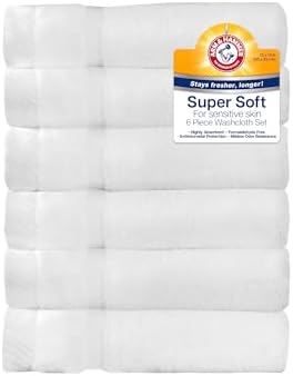 ARM & HAMMER Super Soft Washcloths, 6 Piece, White