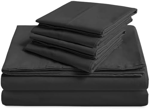 6-Pcs Cotton Bed Sheets Dark Grey King Size Fits 16" Deep Pocket