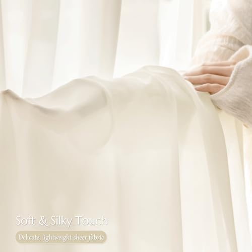 Beauoop Warm Beige Semi Sheer Curtains for Living Room 52x96 2 Panels