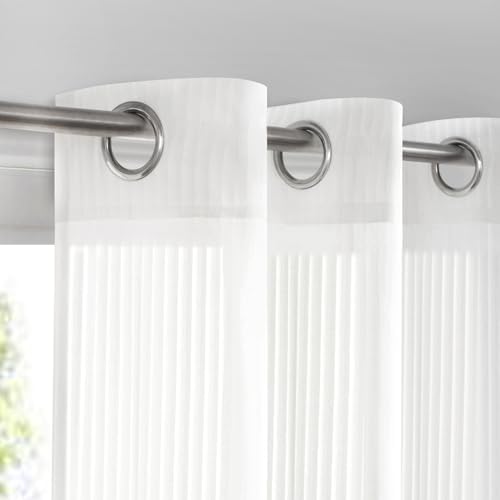 White Sheer Curtains for Living Room 63 inch Length 2 Panels Set