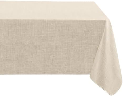 Monterey Linen Texture Vinyl Indoor/Outdoor Tablecloth, Ivory - 60" W