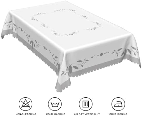 60x120inches White Grey Rectangle Tablecloth Minimalism Grey Leaves