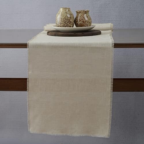 Linen Table Runner with Fringe Natural14x90 Inch