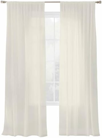 Cream Solid Color Sheer Curtains 108 Inches Long 2 Panels Set