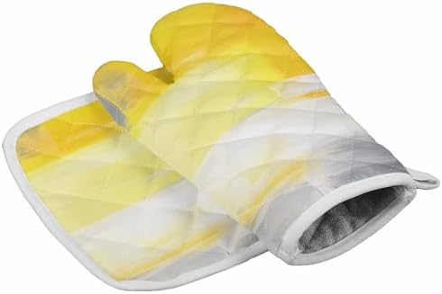 Quilted Cotton Terry Cloth Oven Mitt, Pot Holder Grey Yellow Texture