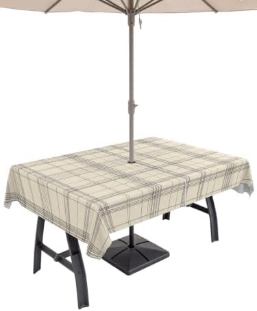 Rectangle 54"x80" Patio Tablecloth with Umbrella Hole, Check Plaid