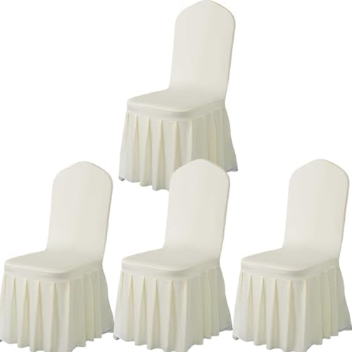 Qubjus 4 Pack Stretch Spandex Dining Chair Covers with Skirt