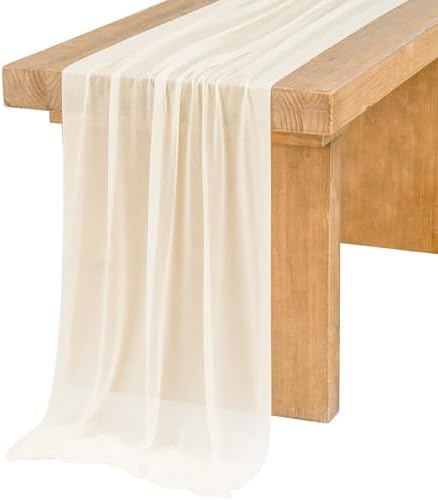Ling's Moment 14Ft Ivory Table Runner, Wedding Sheer Chiffon Table