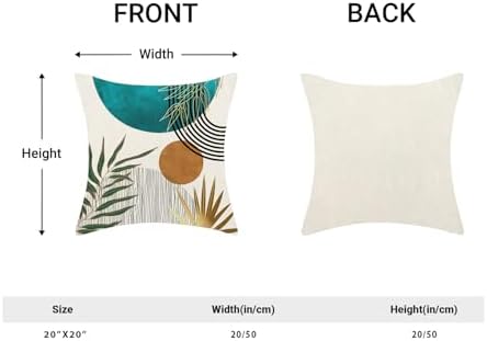 Boho Pillow Covers 20x20 Inch 2 Pcs,Aqua Teal Green Gold Tropical Leaf