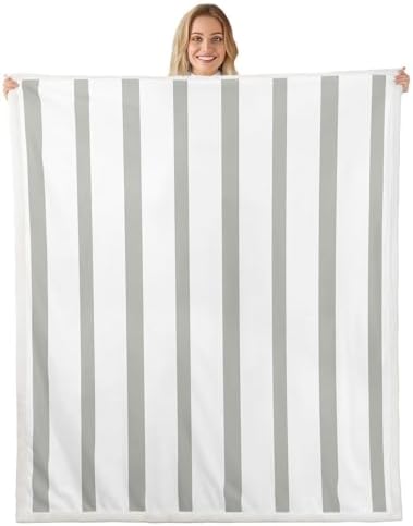 Minimalist Gray and White Stripe Fleece Blanket Twin 60x80 Inch