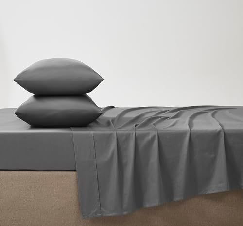 Linen Closet 4 Pcs 100% Cotton King Size Sheets Set, Charcoal Grey