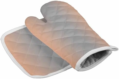 Quilted Cotton Terry Cloth Oven Mitt, Pot Holder Coral Pink Grey