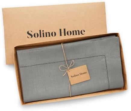Solino Home 100% Pure Linen Grey Square Tablecloth, 70 x 70 in