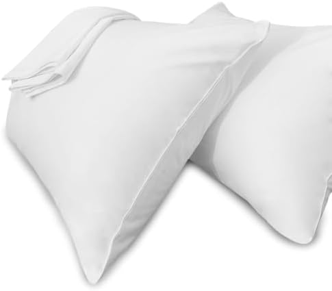 White Pillow Cases Queen Size 100% Cotton with Zipper, Set of 4, 20x30